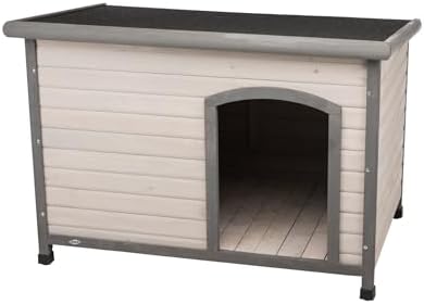 Trixie Natura Classic Dog House - Wooden Outdoor Shelter with Weatherproof Sealer, Hinged Roof & Adjustable Legs for Medium Dogs - Gray - 27 x 41 x 28.5 in