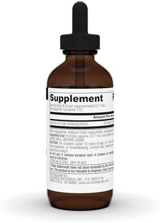 Source Naturals Vitamin D-3 Liquid Drops 2000 iu Supports Bone & Immune Health - 4 Fluid oz | Bioactive Form For Bone And Immune Health*