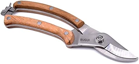 BUGUI Wood Handle Pruning Shears, SK-5 Steel Blade, 1-inch Cutting Capacity, Sharp, Well Designed Garden Shears, 8"