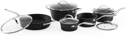 Starfrit The Rock 8PC Non-Stick Cookware Set, Black | Durable Forged Aluminum, Oven Safe, PFOA Free, Easy to Clean