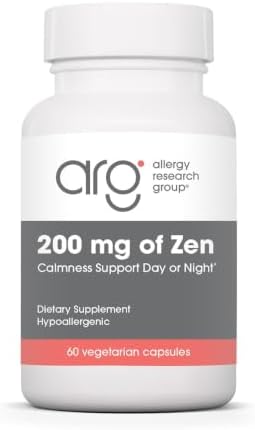 Allergy Research Group ARG 200 mg of Zen - Supports Calm and Stress Balance - Delivers 200 mg L-Theanine & 550 mg GABA per Serving - Vegetarian & Hypoallergenic - 60 Servings - 120 Capsules