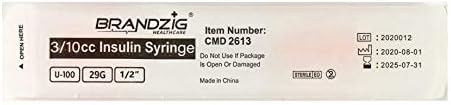 Brandzig U-100 Pet Insulin Syringes 29G 3/10cc, 1/2" 100-Pack