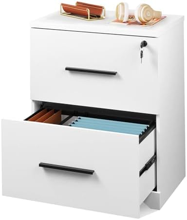 DEVAISE Lateral File Cabinet with Lock, 2 Drawer Filing Cabinet, Black