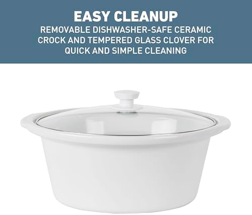 West Bend Slow Cooker 6-Quart Manual Crockery Style with Dishwasher Safe Oval Ceramic Crockpot and Glass Lid Two Temperature Settings Plus Keep Warm, 330-Watts, Black