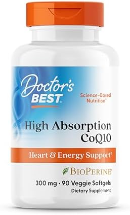 Doctor's Best High Absorption CoQ10 200mg with BioPerine Supplement - Coenzyme Q10 Caps for Heart Health & Antioxidant Support, CoQ10 200 mg for Women & Men, Non GMO - 60 Veg Capsules