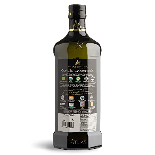 Atlas Organic Extra Virgin Olive Oil, Moroccan, High Polyphenol, 750 mL | Cold Pressed EVOO With High Smoke Point, Trusted By Award-Winning Chefs, One Family Farm, Polyphenol-Rich & Smooth Finish