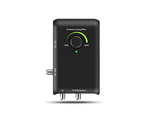 ANTOP HD Smart Boost Antenna Amplifier, HDTV Signal Booster, Amplifier with Dual Outputs for TV and Second Device, Enhances VHF/UHF/FM Reception