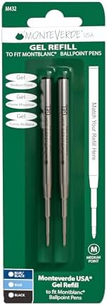 Monteverde Capless Gel Refill to Fit Montblanc, Medium, Black, 2 Pack | Capless gel refill offers smooth