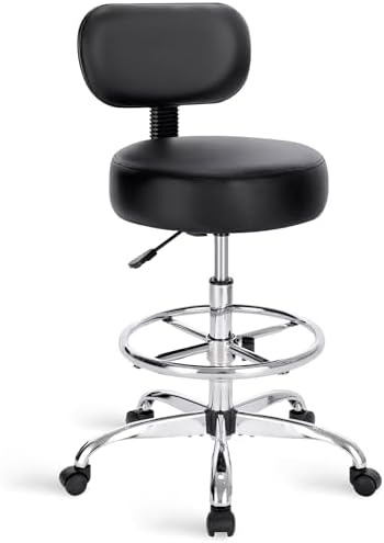SUPERJARE Drafting Chair with Back, Adjustable Foot Rest Rolling Stool, Multi-Purpose Office Desk Chair