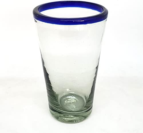Cobalt Blue Rim 16 oz Pint Glasses (set of 6), Recycled Glass, Lead-free, Toxin-Free (16oz Pint)