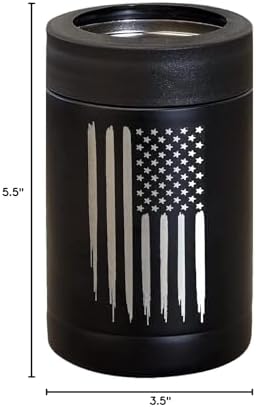 American Flag Insulated Can Cooler - Stainless Steel Bottle Cooler - Engraved USA Flag - American Flag Gifts | Flag 12oz Can Cooler