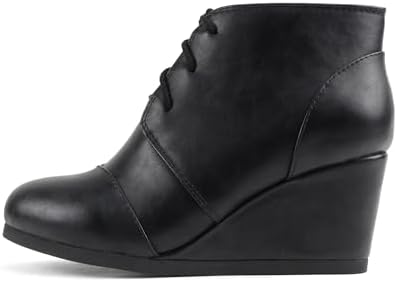 Soda “REX” ~ Women Lace Up Rounded Toe Low Wedge Ankle Bootie