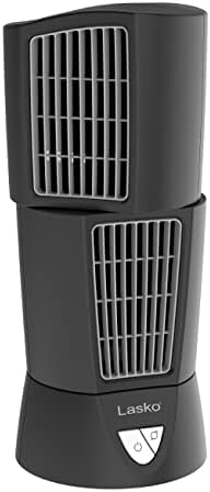 Lasko Oscillating Platinum Desktop Wind Tower Fan, 3-Speeds, Compact, Portable with Handle for Office, Bedroom and Kitchen, 14", Black, 4916