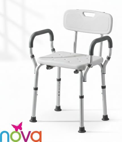 NOVA Bath Seat with Padded Removable Arms & Back, Shower Chair for Seniors, 300 lb Capacity, Adjustable Height 16"–21", Tool-Free Assembly