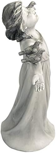 Design Toscano Basking in Glory Little Girl with Birds Outdoor Garden Statue, Medium, 16 inches tall, Cast Stone Resin, Two Tone Stone Finish