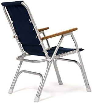 Boat Chairs High Back Navy Blue Deck Folding Marine Aluminum Teak Furniture Set of 2 M150NB