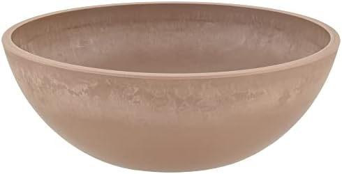 PSW Pot Collection M30DC 12-inch Plastic/Stone/Wood Composite Low Bowl Planter – No Drainage Hole (Drillable), Shallow Indoor/Outer Pot for Succulents, Bonsai, Fairy Gardens, Herbs, Dark Charcoal