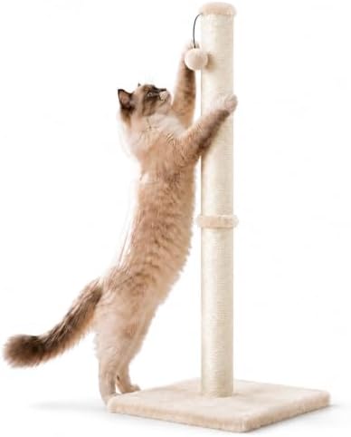 Dimaka 29" Height Tall Cat Scratching Post, Claw Scratcher with Sisal Rope and Covered with Soft Smooth Plush, Vertical Scratch [Full Strectch] for Standard Size Cats(Grey, 29 inches for All Cats)