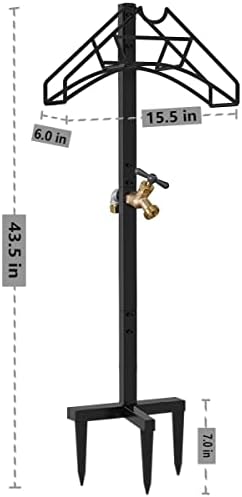 Artigarden Freestanding Garden Hose Holder Hanger, Heavy Duty Metal Water Hose Reel Storage Stand Rack for Yard Lawn, Bright Black (Hose not Included)
