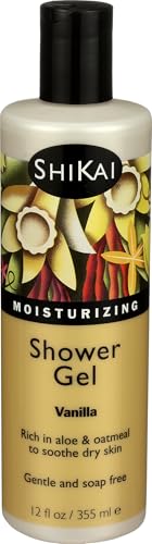 ShiKai Daily Moisturizing Shower Gel (Vanilla, 12oz) | With Hydrating Aloe Vera & Oatmeal | Scented Body Wash for Dry Skin Relief