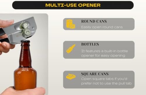 Heavy Duty Can Opener with Magnet – Commercial Can Opener Manual for Seniors & Arthritis - Hand Held, Folding Knob, Smooth Edge, Works on #10 Cans