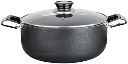Alpine Cuisine 4 Quart Non-stick Stock Pot with Tempered Glass Lid and Carrying Handles, Multi-Purpose Cookware Aluminum Dutch Oven for Braising, Boiling, Stewing