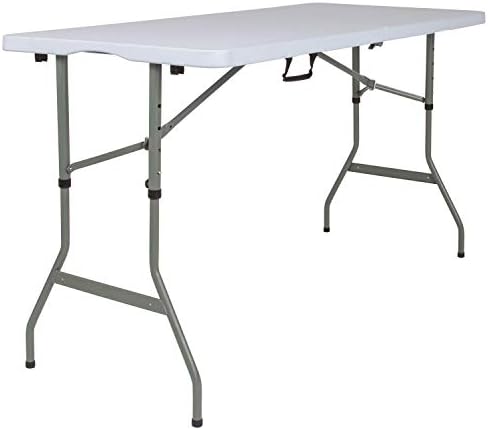 BizChair 5-Foot Height Adjustable Bi-Fold Granite White Plastic Banquet and Event Folding Table with Carrying Handle