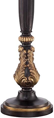 Valentina 75" Tall Acanthus Leaf Torchiere Floor Lamp Living Room | Traditional Victorian Carved Wood Amber Glass Shade Foot Dimmer Standing Light