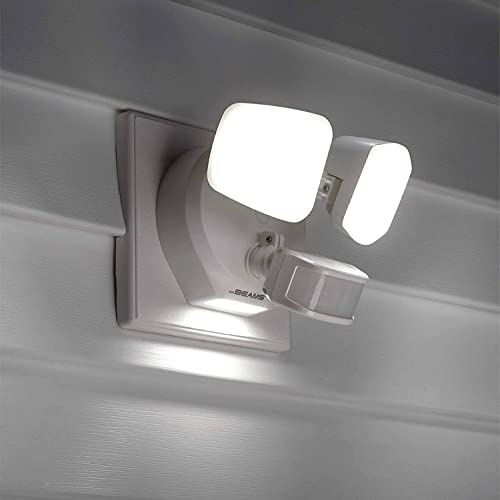 Beams 2900 Lumen 2-Head Outdoor Motion Sensing LED Security Light with Cascading Wall Wash, 1-Pack, White