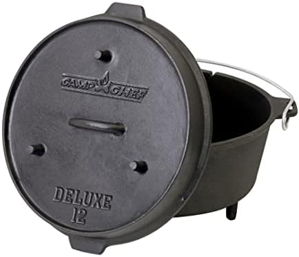 Camp Chef DO-12 Pre Seasoned Cast Iron Dutch Oven, Black