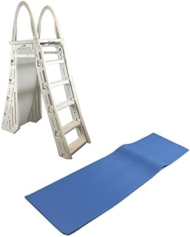 Plastics 7200 Adjustable A-Frame Safety Ladder Steps with Roll-Guard for Above Ground Pools & Hydrotools by Swimline 9" x 24" Ladder Mat