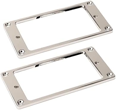Metallic 2-Pack Humbucker Pickup Rings | Flat Mounting Frame for Electric Guitar, Chromium-plated Iron, Chrome Bridge Neck Pickup Covers Replacement Part
