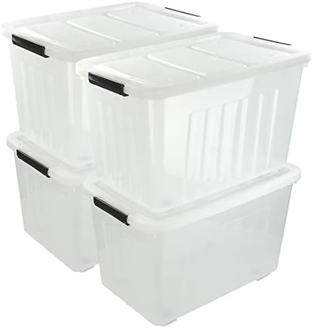 30L Plastic Storage Bin with Lid, Stackable Clear Container