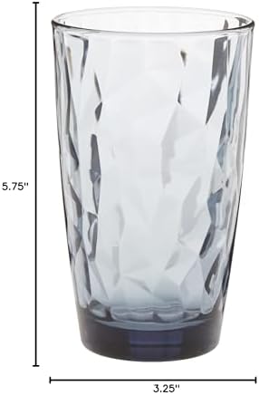 Bormioli Rocco Diamond Cooler Glasses, Ocean Blue, 16 oz, Set of 6