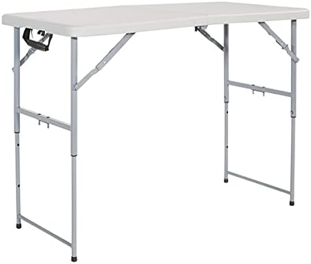 Office Star Resin Multipurpose Rectangle Table, 4-Feet Long, Height Adjustable, Center Folding Table, Light Gray