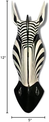 G6 COLLECTION Wooden Tribal Zebra Mask Black White Stripe Hand Carved Wall Plaque Hanging Home Decor Accent Art Unique Sculpture Decoration Handmade Handcrafted Decorative Zebra Black White (20" Tall)