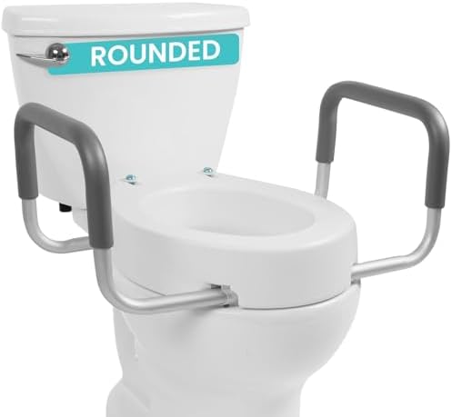 Vive Raised Toilet Seat Riser for Seniors (with Handles) - Handicap Rail | Grab Bar Seat for Over Toilet - Elevated Safety for Elderly, Disabled, Medical - Elongated