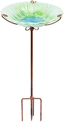 MUMTOP Glass Bird Bath for Outside, Blue Bird Feeder Birdbaths for Oudoors