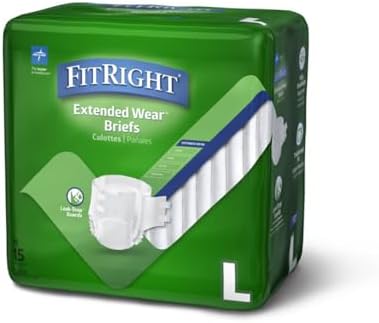 FitRight Adult Incontinence Briefs with Tabs, Extended Wear, Medium, 27" to 43", 15 Count