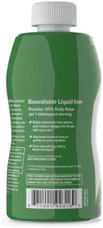 Nature’s Way Liquid Iron Supplement, 18 mg per Serving, Berry, 16 Fl Oz | Gentle Glycinate Iron, Fast-Absorbing Liquid, Iron for Red Blood Cell Support and Energy Metabolism*, No Sugar Added