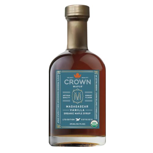 Crown Maple Organic Madagascar Vanilla Maple Syrup, Real Vanilla Bean, Pancakes, Baking, Cocktails & Brunch, 12.7 Fl Oz