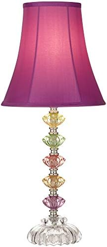 Bohemian 21" High Table Lamp Glass Stacked Traditional Modern Colored | Orchid Pink Chic Multi Kids Girls Living Room Bedroom Bedside House Nightstand Office Home Family Bell Shade