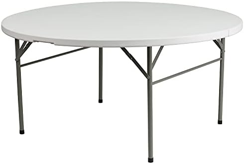 Flash Furniture 5-Foot Round Bi-Fold White Plastic Folding Table | Lightweight, Easy Storage, Commercial Grade, Carrying Handle