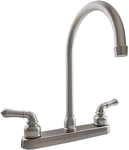 Dura Faucet DF-PK330HC-SN RV J-Spout Kitchen Sink Faucet (Satin Nickel) | Tall spout clears big pots; dual levers fine-tune water flow. Brushed Satin Nickel.