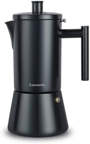Easyworkz Diego Stovetop Espresso Maker Stainless Steel Italian Coffee Machine Maker 6Cup 10 oz Moka Pot Induction Espresso Pot