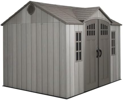 Lifetime 10 ft x 8 ft Outdoor Storage Shed – Heavy-Duty Resin Backyard Shed with Skylights, Windows, Steel-Reinforced Textured Walls