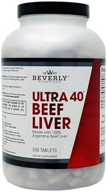 Beverly International Ultra 40 Grass Fed Desiccated Beef Liver, 500 Tabs | 100% Argentine Beef Liver, Golden-Era Secret for Boosting Muscle Growth, Stamina & Performance