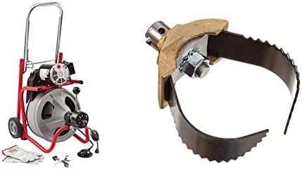 RIDGID K-400 Drain Cleaning 115-Volt Drum Machine Kit with AUTOFEED Control and C-32IW 3/8" x 75' Cable, Grey and Red