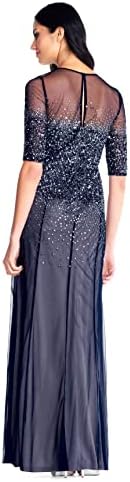 Adrianna Papell Women's Beaded Illusion Dress | Long Sequin Evening Dress with Fitted Bodice & Tulle Skirt Overlay