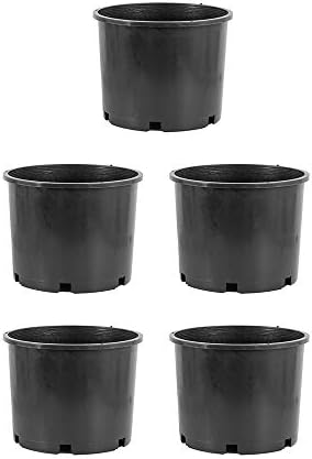 Pro Cal HGPK5PHD Round Circle 5 Gallon Wide Rim Durable Injection Molded Plastic Garden Plant Nursery Pot for Indoor or Outdoor (Set of 5)